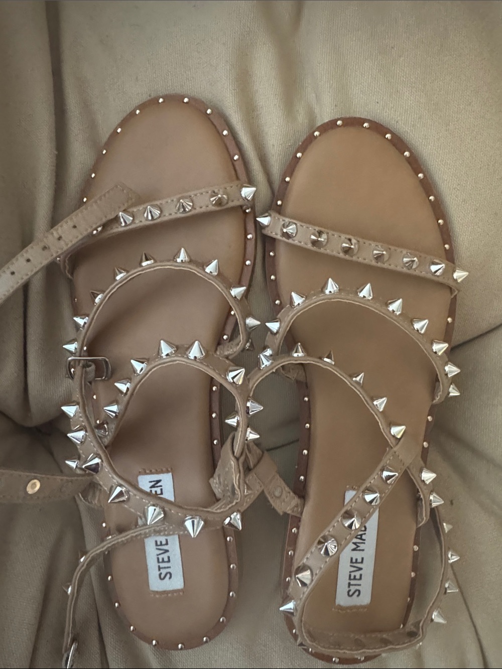 Steve Madden Nude/Tan Studded Ankle-Strap Sandals